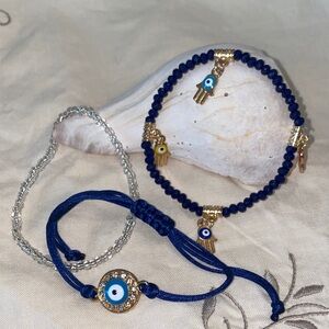 Blue and Silver Evil Eye Bracelet Set